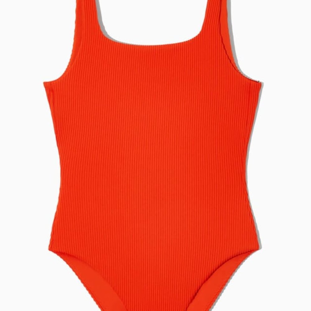 COS Orange Square-Neck Ribbed Swimsuit